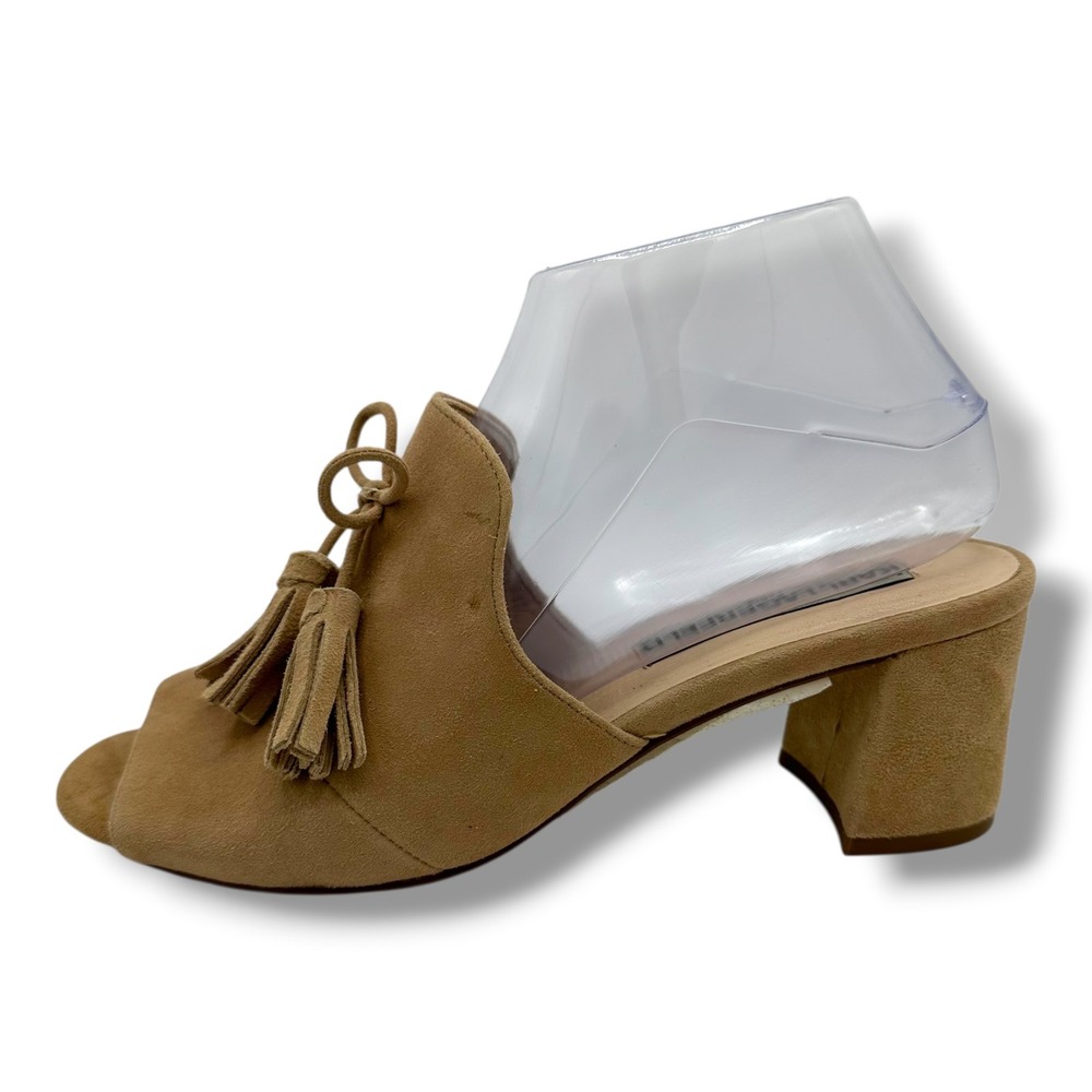 Karl Lagerfeld Paris Holly Tan Suede‎ Tassel Block Heel Mule Sandals Size 7.5
